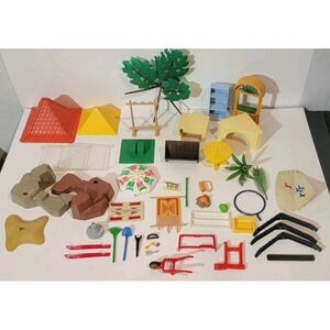 Mixed 50+ Playmobil Pieces Zoo,  Western, Buildings, Trees, Stumps, Clear Tools‎